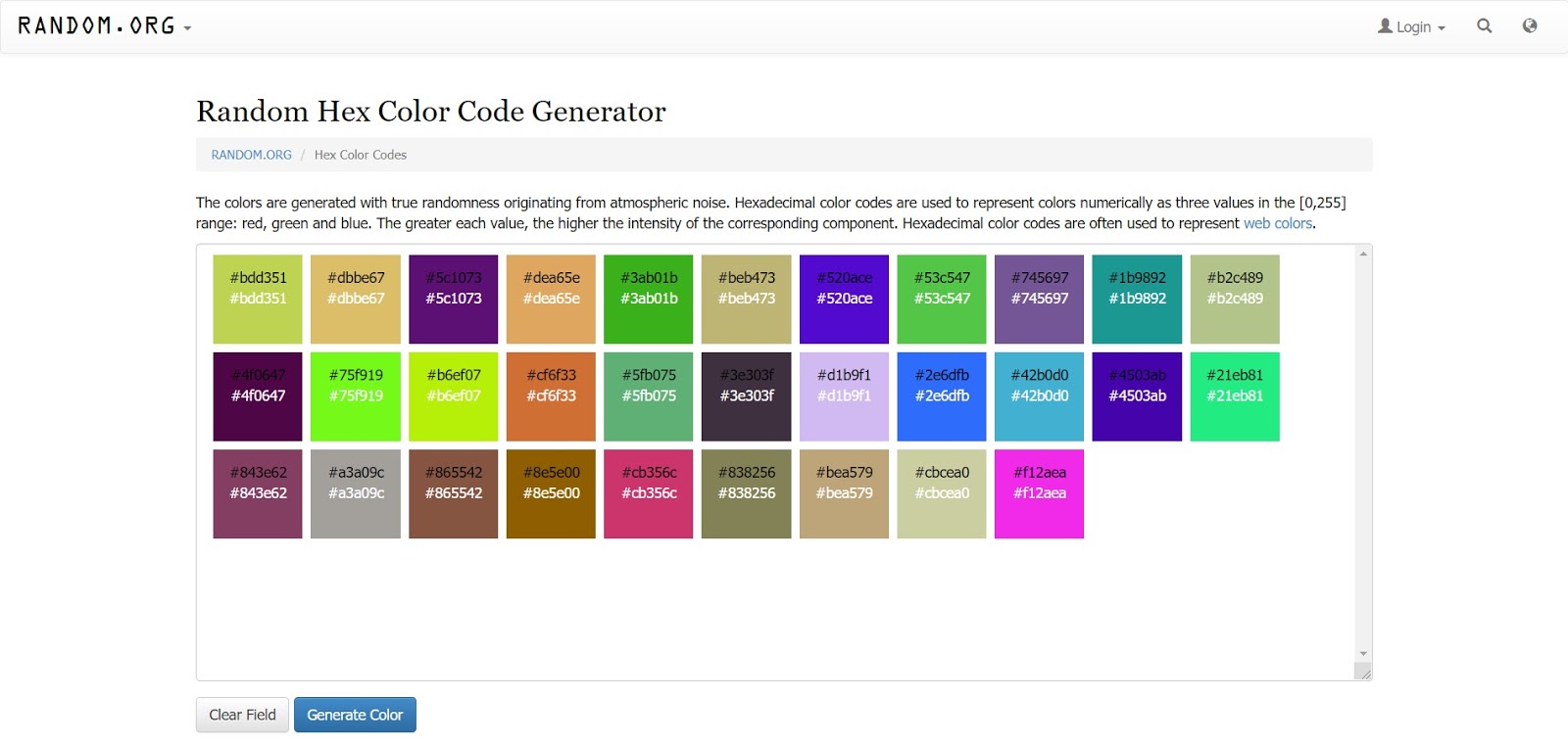 essentials color code generator